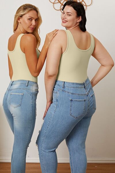 Basic Bae square neck sleeveless bodysuit, model front view