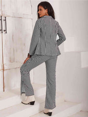 Checkered Blazer & Slit Pants Set