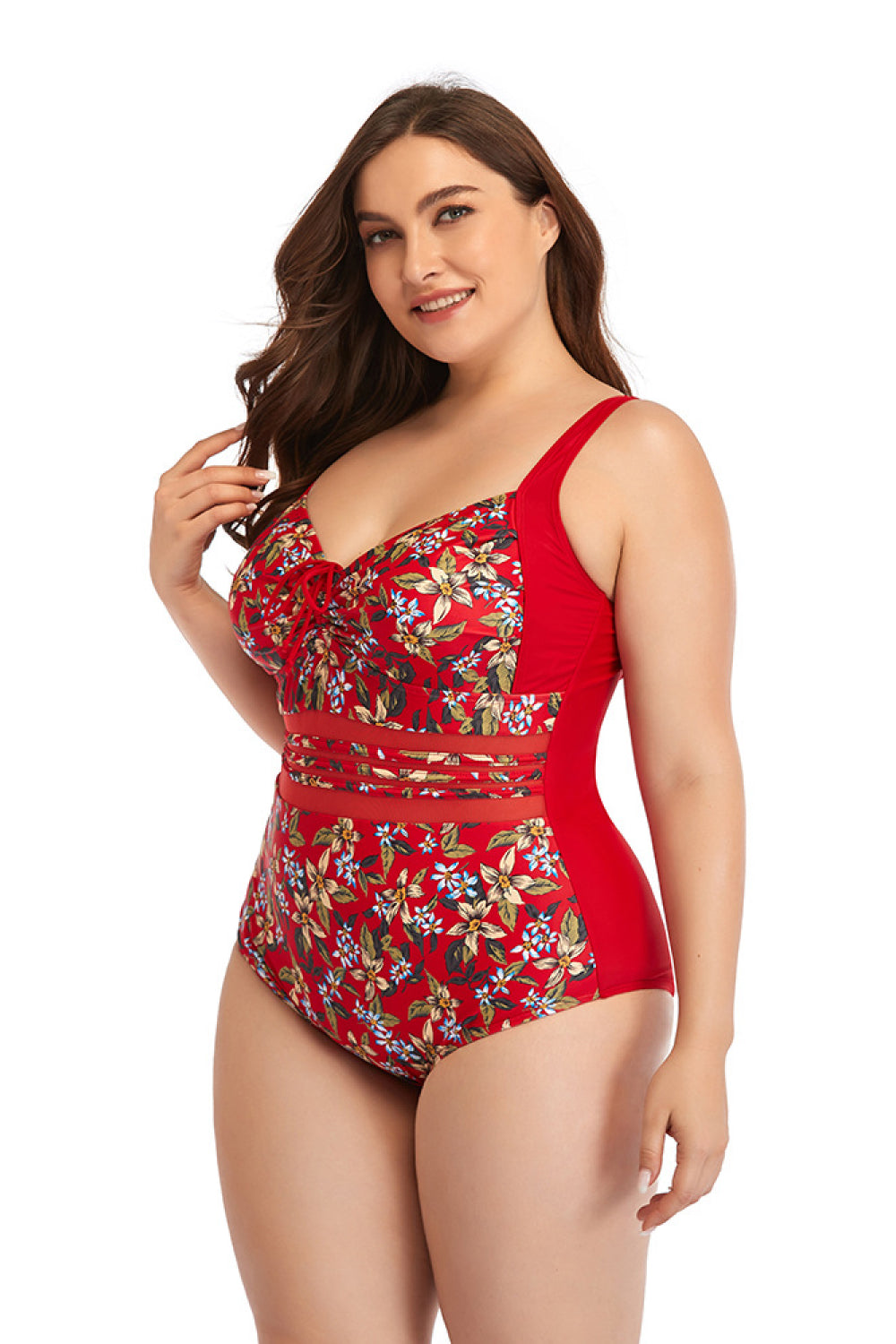 Floral Drawstring Detail One-Piece Swimsuit D'Journè Fashion
