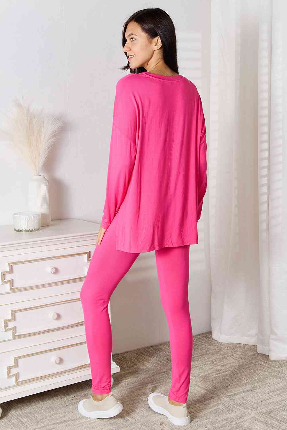 Lush Bae Full Size V-Neck Soft Rayon Long Sleeve Top and Pants Lounge Set