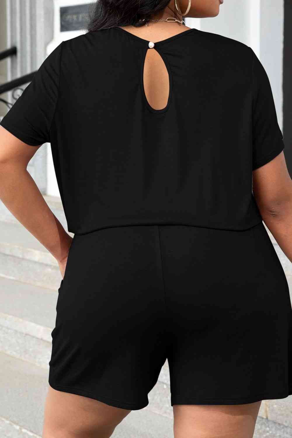 Drawstring waist and pocket detail on plus size romper