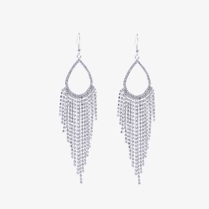 Transparent alloy dangle earrings, close up detail
