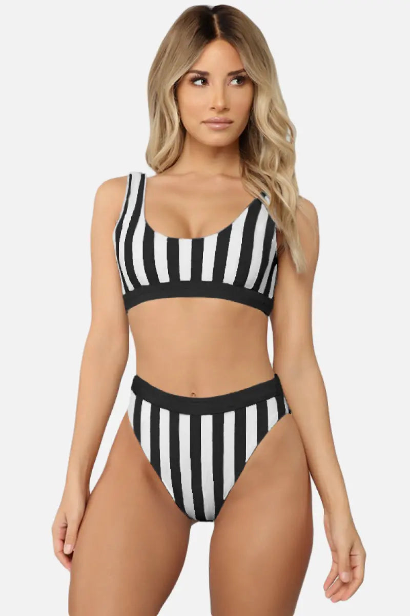 Striped Tank High Waist Bikini - DJourne