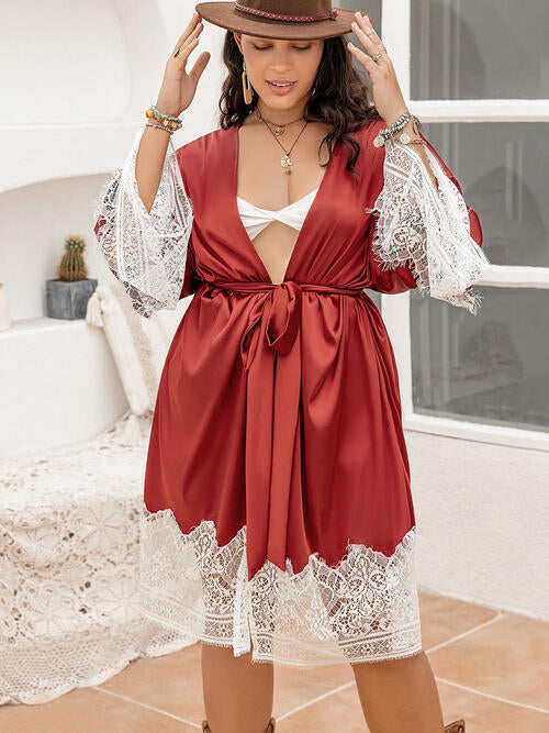 Plus size lace patchwork robe, side view