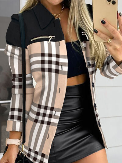 Charcoal jacket fabric print and zip detail close up