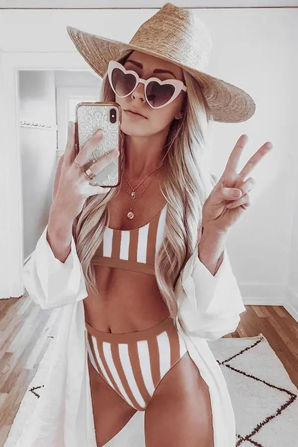 Striped Tank High Waist Bikini - DJourne