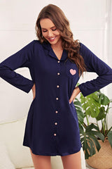 Heart Graphic Lapel Collar Night Shirt Dress D'Journè Fashion