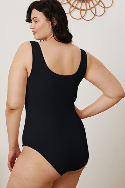 White Basic Bae square neck bodysuit, angled view