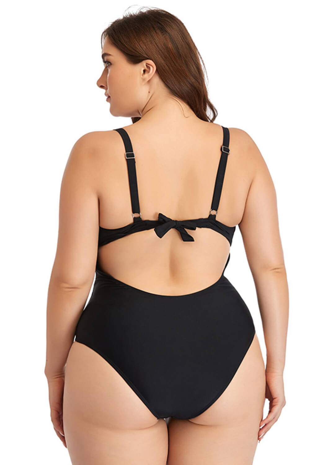 Plus Size Spliced Mesh Tie-Back One-Piece Swimsuit D'Journè Fashion