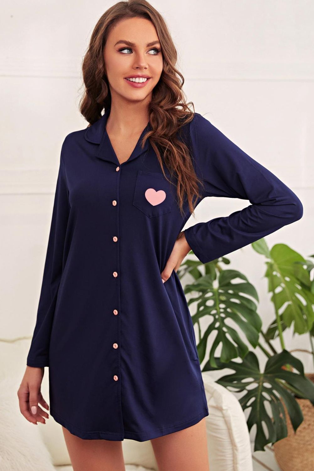 Heart Graphic Lapel Collar Night Shirt Dress D'Journè Fashion