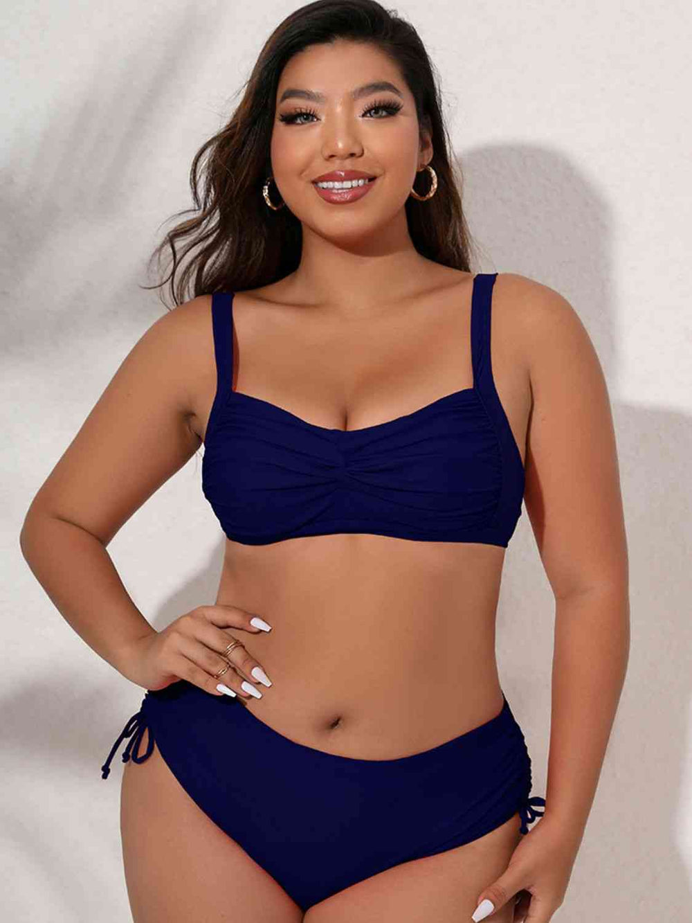 Navy twist front bikini set, back view