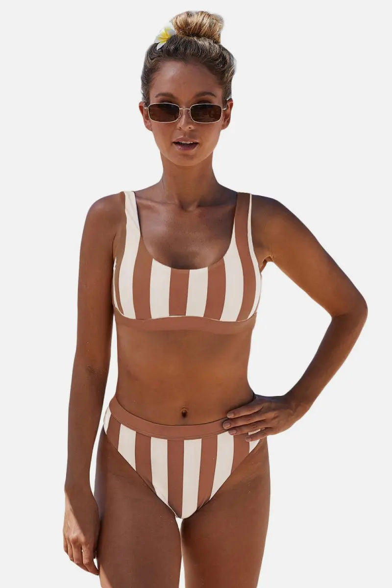 Striped Tank High Waist Bikini - DJourne